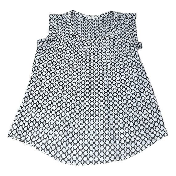 Pleione Blouse Size Small White Black Geometric Print Sleeveless Relaxed Fit Top - Picture 6 of 7